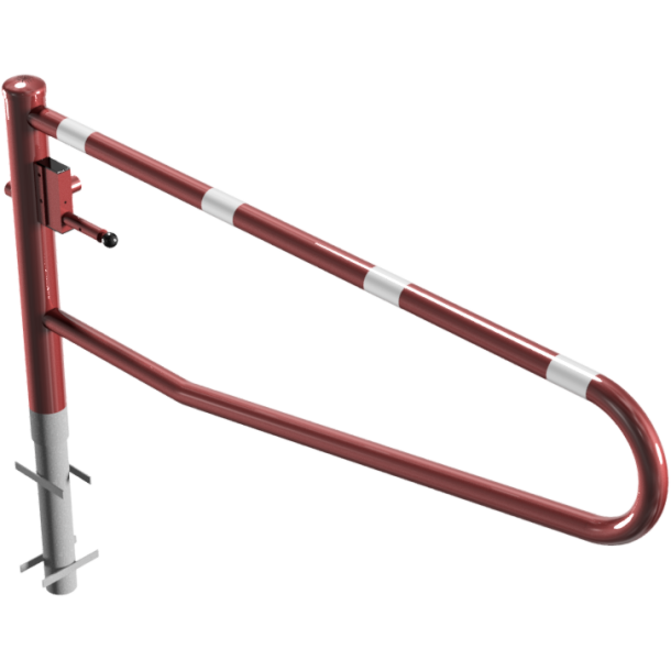 Swiveling gates | for casting in concrete, hot-dip galvanized and red coated with white reflecting stripes | total width: 2000 mm | with triangular lock